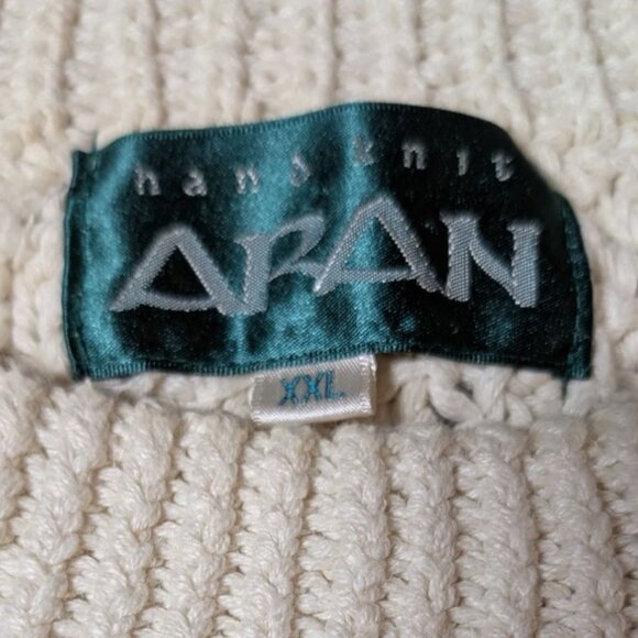 Handknit Aran Fisherman Sweater XXL Cream Cable Knit Crewneck Pullover - Picture 3 of 10